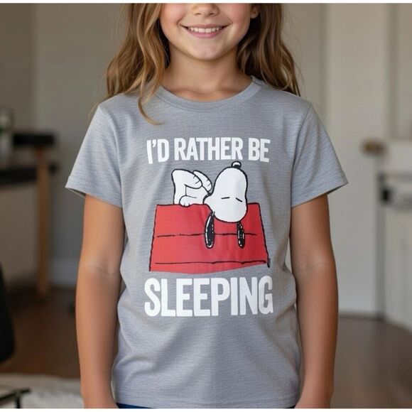 Snoopy Other - Peanuts Men's T-Shirt "I'd Rather Be Sleeping" Snoopy Gray Kids Large